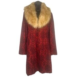 Static Gothic Burgundy Faux Fur Y2K Vintage Coat Pattern Jacket 100% Cotton Sz M